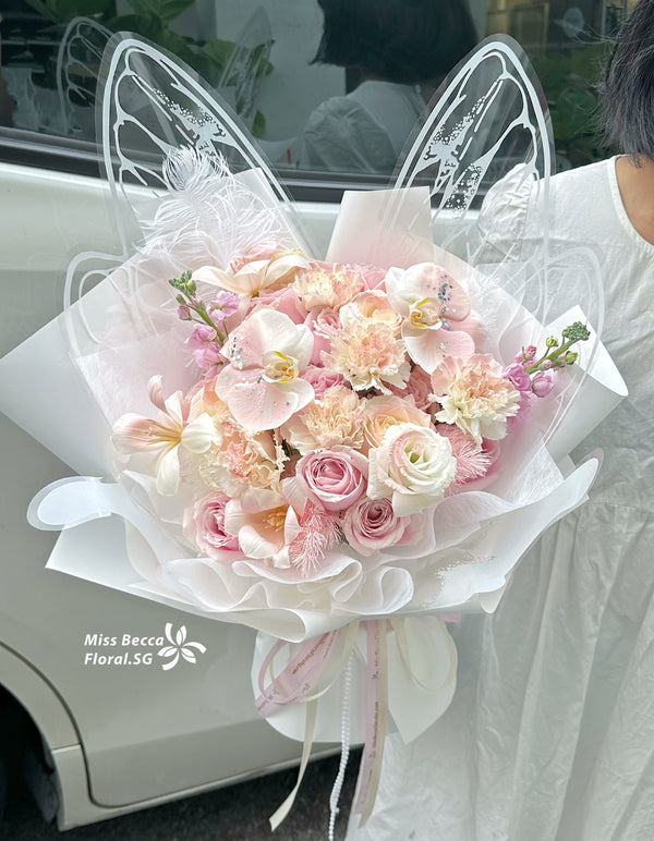 Korea style butterfly garden pink theme fresh flower bouquet