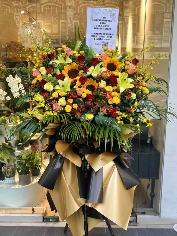 Congratulations flower black and gold flower stand Grand opening flower stand