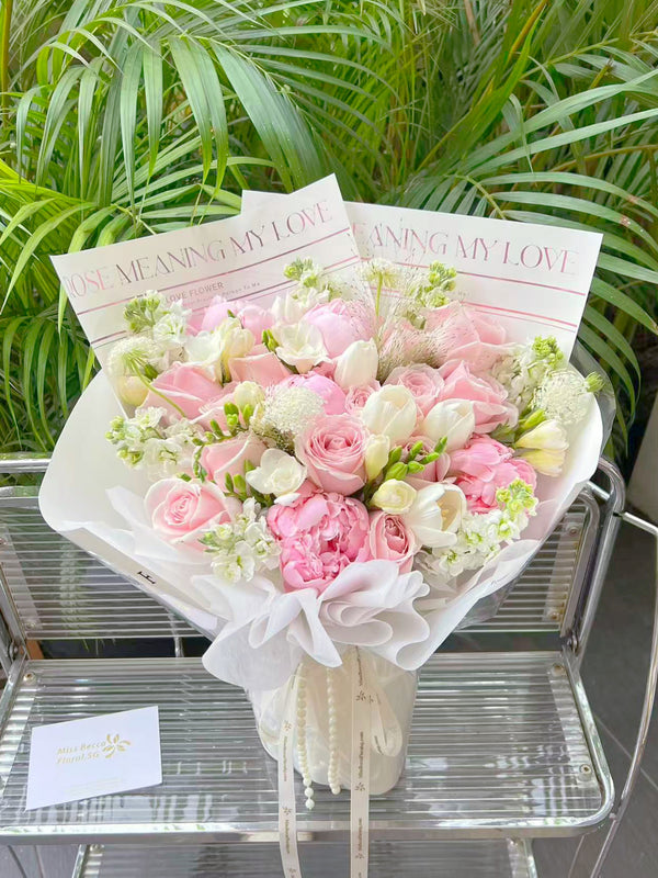 Holland peony and tulip flower bouquet fresh flower bouquet