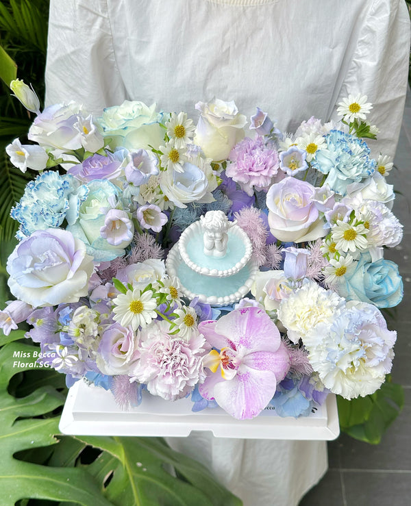 Korea style Blue and purple wishing fountain flower gift box fresh flower bouquet