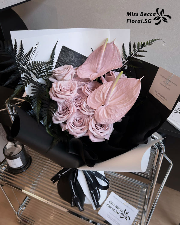 korea style Black Pink Style Fresh rose Flower Bouquet