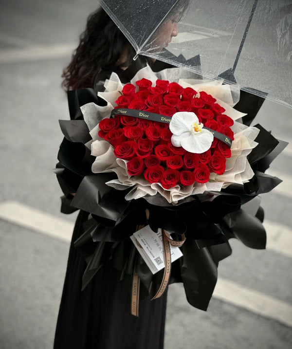 classic red rose with orchid  bouquet fresh Flower Bouquet,33/52/99 stalks available