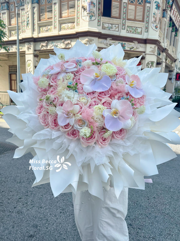 Korea style pink rose mix orchid  flower bouquet