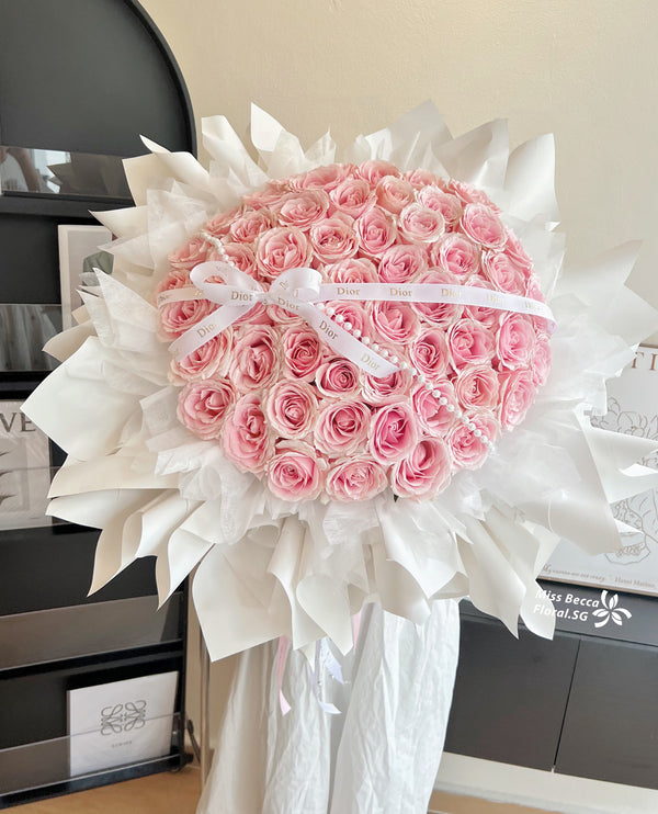 Korea style 52 stalks pink rose flower bouquet