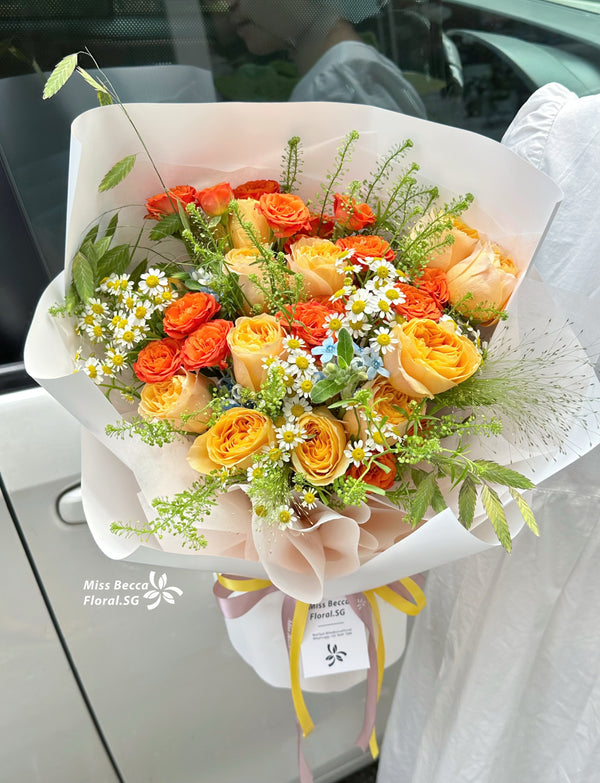 Korea style orange juice fresh flower bouquet