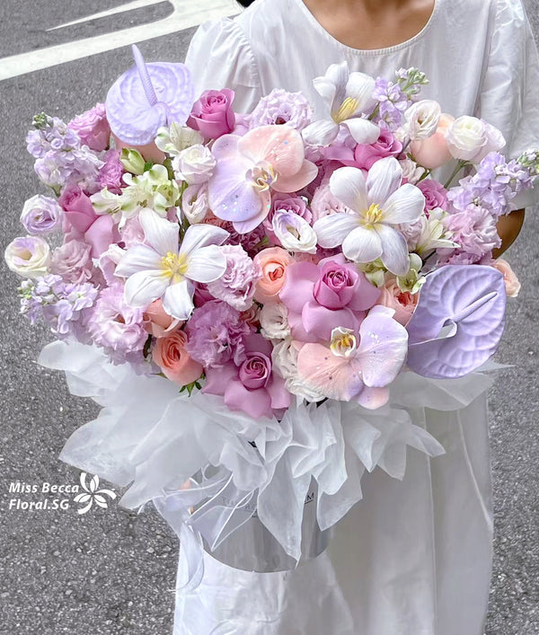 Korea style purple flower basket table flower fresh flower rose tulip flower