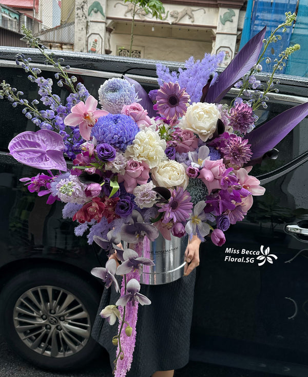 Korea style premium flower basket purple dream fresh flower bouquet