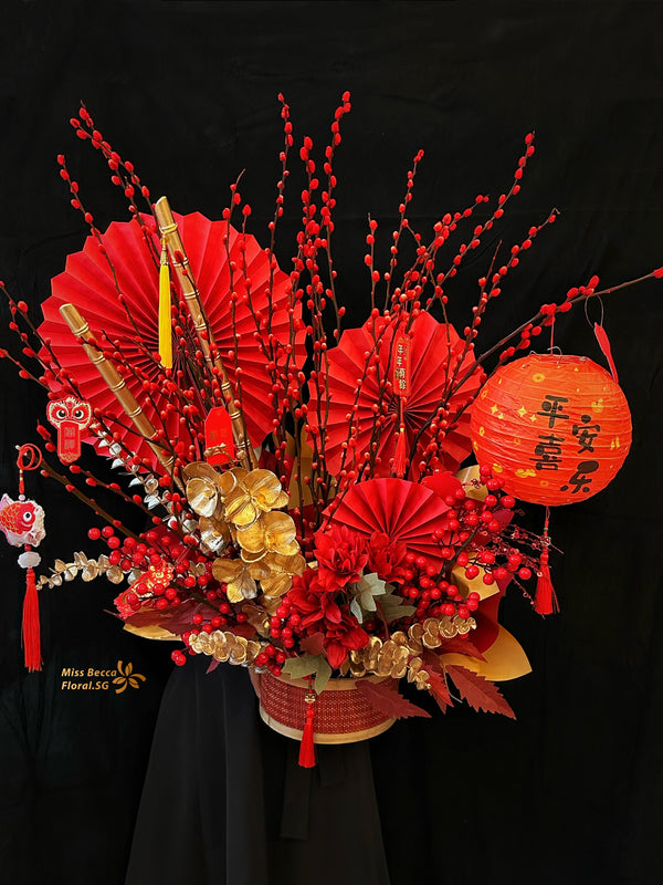 Red & Gold 2025 Chinese new year flower table flower artificial flower 仿真花年宵花