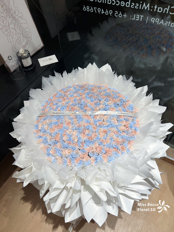 199 stalks preserved flower bouquet pink & blue