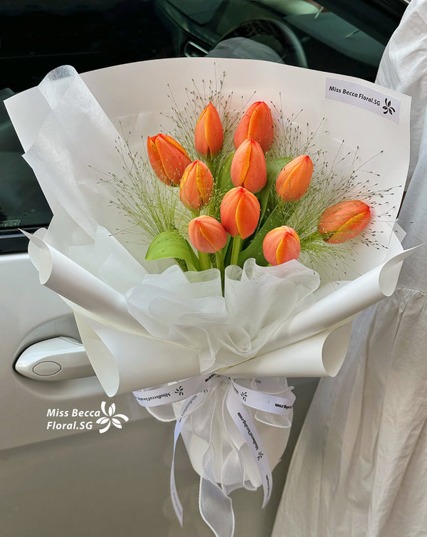 Korea style holland orange tulip flower fresh flower bouquet 9 stalks