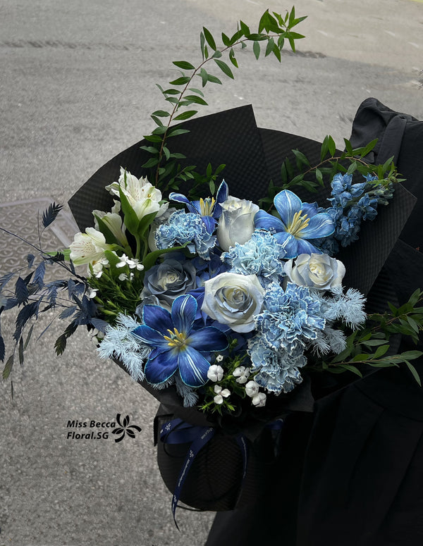 Korea style flower for him blue theme fresh flower bouquet boyfriend bouquet