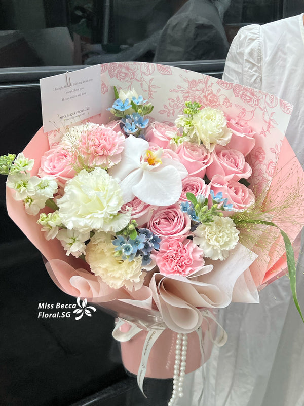 Korea style pink rose with Eustoma Flower Bouquet