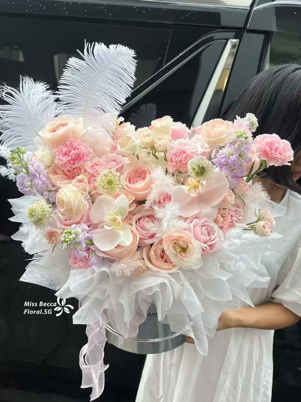 Korea style birthday flower basket pink flower bloom flower bouquet