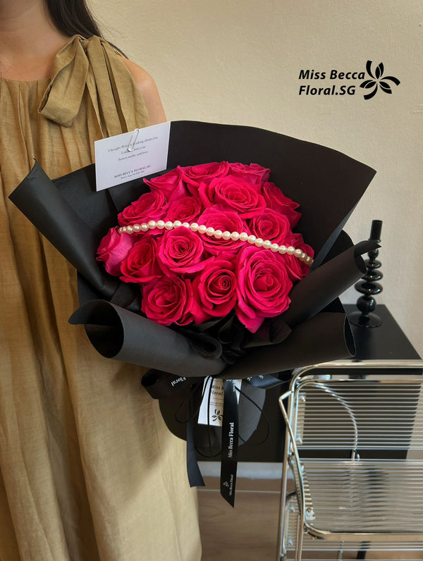 Classic Black Fresh Pink Floyd Roses Flower Bouquet