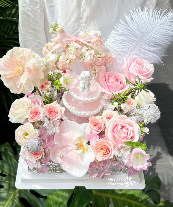 Korea style pink theme  wishing fountain flower gift box fresh flower bouquet