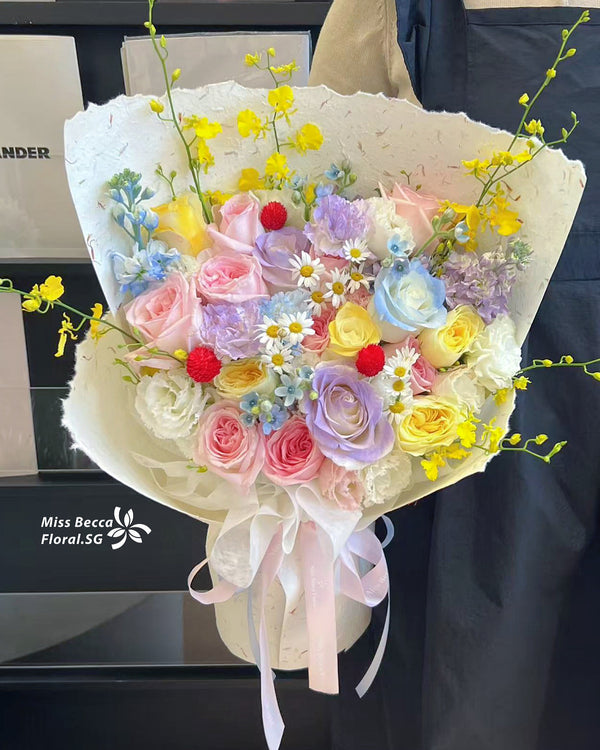 Korea style colorful rose bouquet fresh flower bouquet