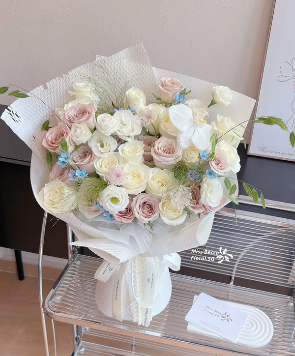 KOREA STYLE manta white rose bouquet fresh flower