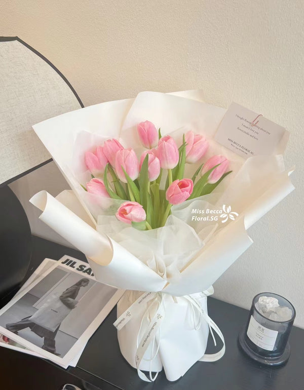 korea style Dutch Pink Tulip Flower Bouquet