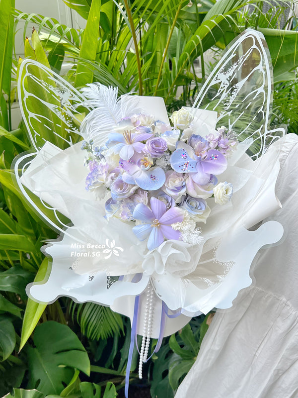 Korea style butterfly purple and blue fresh flower bouquet