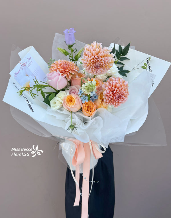 Korea style peach color mix flower bouquet fresh flower bouquet