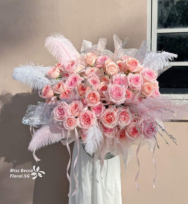 Korea style pink lychee flower basket fresh flower bouquet (66 stalks )