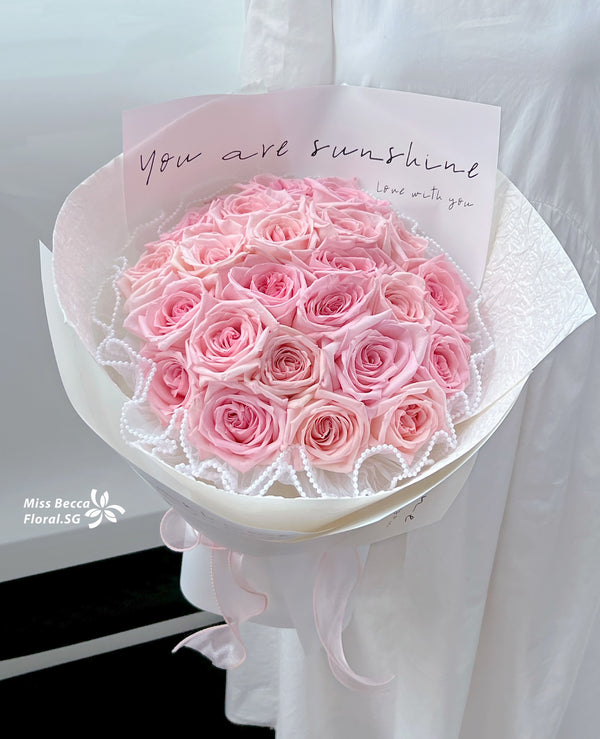 Korea styles pink lychee rose bouquet 22 stalks fresh flower bouquet