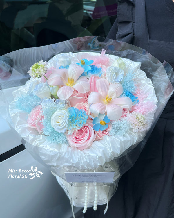 Korea style Tiffany blue & pink fresh flower bouquet flower