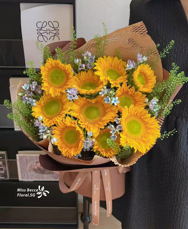 Korea style green sunflower bouquet graduation flower bouquet