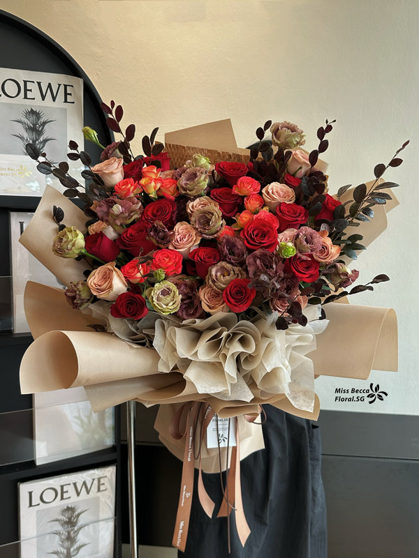 Korea style L size autumn flower bouquet rose bouquet fresh flower bouquet red rose with cappuccino