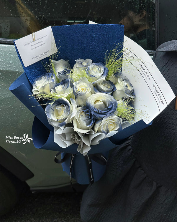 Korea style  blue rose bouquet fresh 19 stalks flower for him