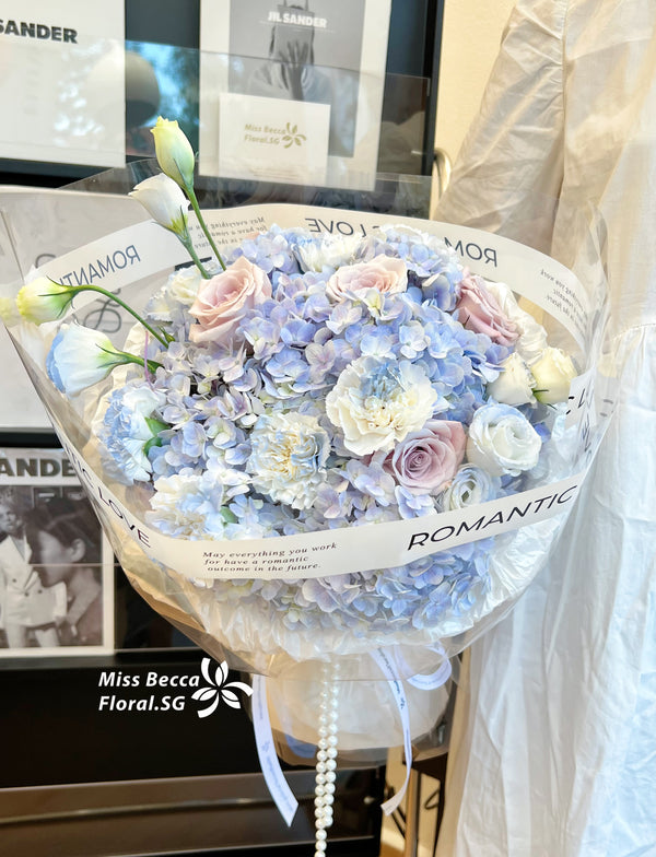 Korea style Blue Hydrangea Carnation Rose Bouquet fresh Flower Bouquet