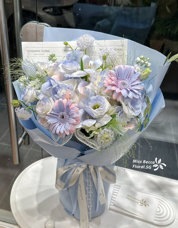 Korea style baby blue mix flower bouquet fresh flower bouquet