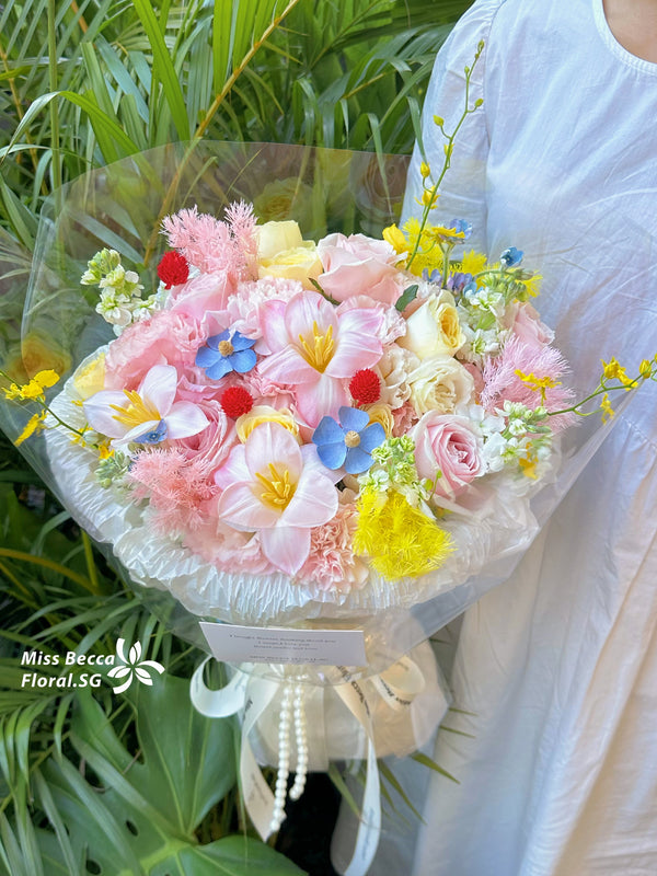 Korea style pink and yellow fresh flower bouquet fresh flower bouquets