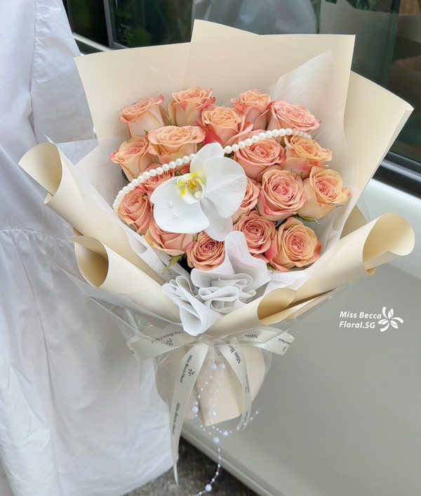 Korea style cappuccino rose bouquet fresh Flower Bouquet