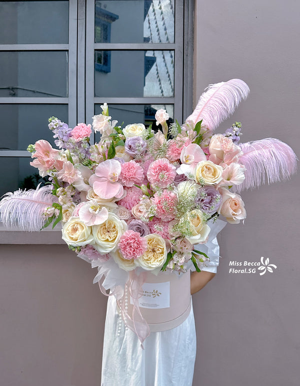 Korea style pink & white Birthday flower flower basket table flower