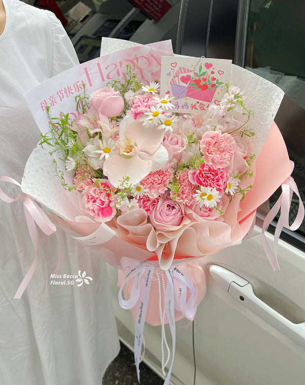 2025 Mother’s Day collection pink rose with carnation flower bouquet fresh flower bouquet