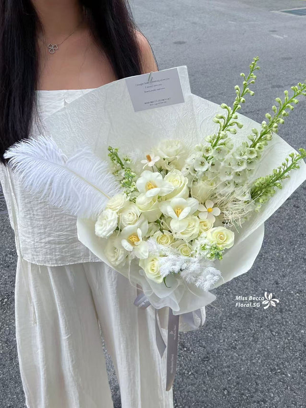 Korea style White Delphinium tulip rose bouquet