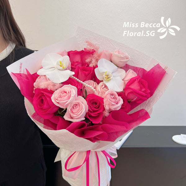 korea style Pink Floyd Rose orchid Flower Bouquet