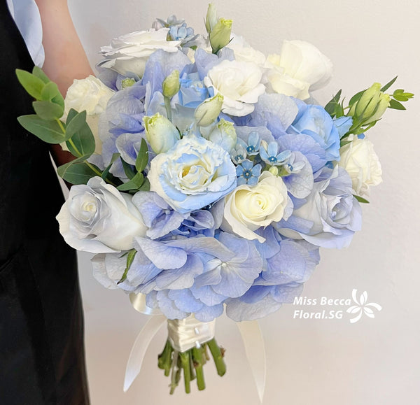 Blue hydrangea bridal bouquet