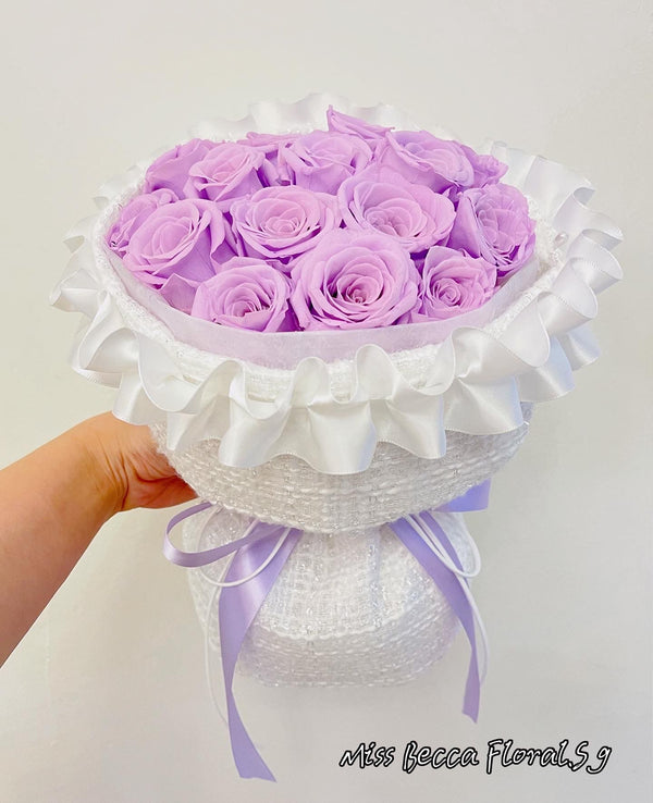 Dreamy Purple Rose Preserved Rose Flower Bouquet-15 Stalks