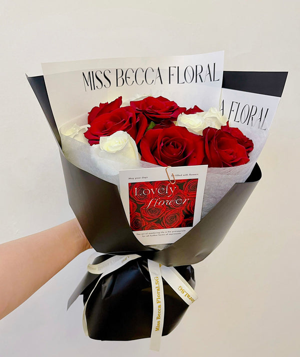 Red Rose & White Rose Flower Bouquet