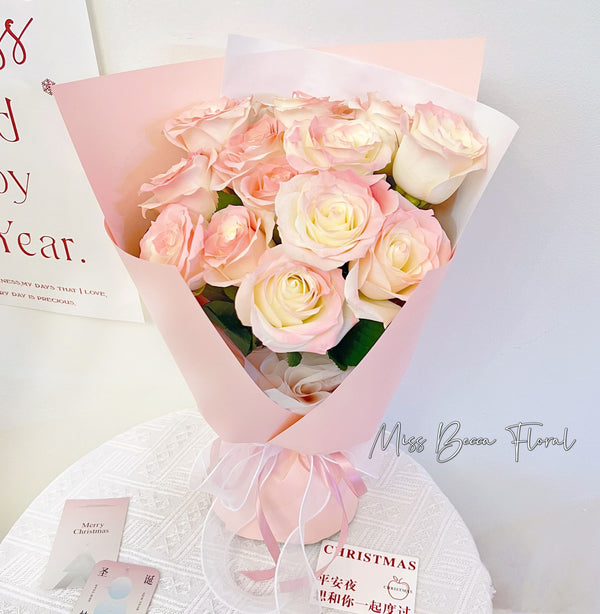 Pink With White Fresh Rose Bouquet