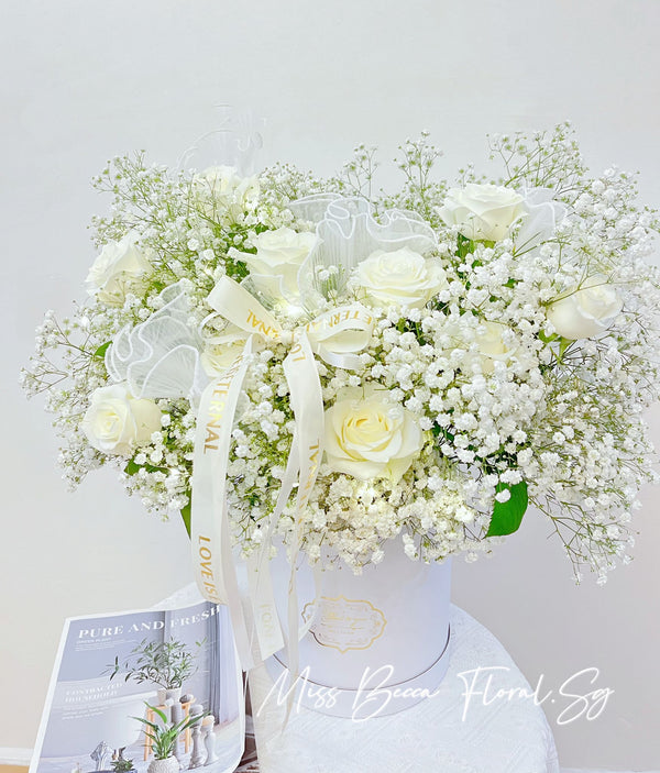 Gypsophila White Rose FLOWER BASKET TABLE FLOWER