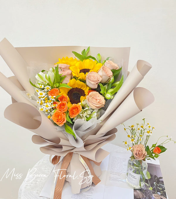 korea style Natural Rose And Sunflower Flower Bouquet